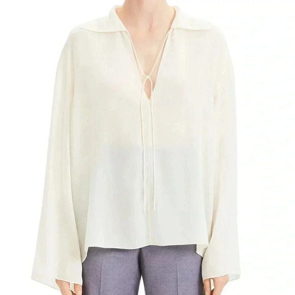 THEORY NWT Sailor Top Blouse Light Fluid Crepe Silk Wide Sleeve S - Picture 1 of 6